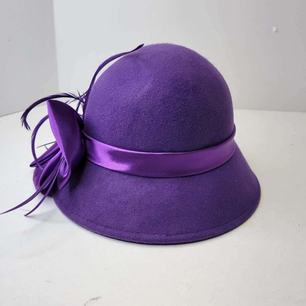 Purple Wool Hat, Purple Satin, Bucket Dress Hat,Church Hat- NEW - Picture 13 of 16